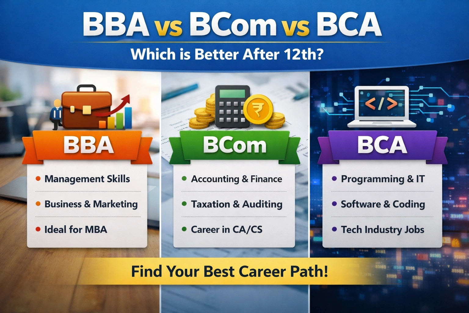 BBA vs BCom vs BCA: Which is Better After 12th in 2026?